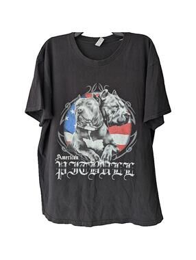 Vtg Y2K American Pitbull Shirt XL Alstyle Heavyweight Black Dog Graphic USA Flag